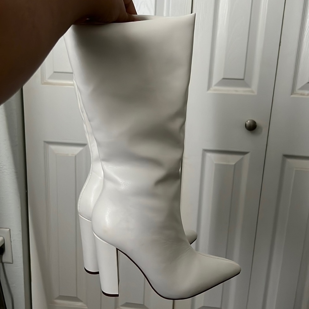 Liliana mid calf pointed white boots size 7
